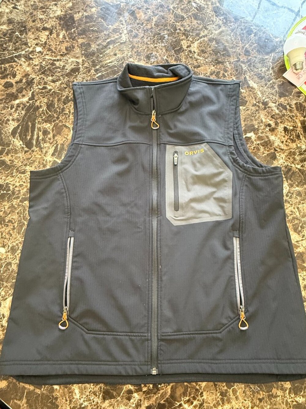 Orvis Mens Softshell black Fleece Vest XL Gorpcore Outdoor Utility Hiking 3568